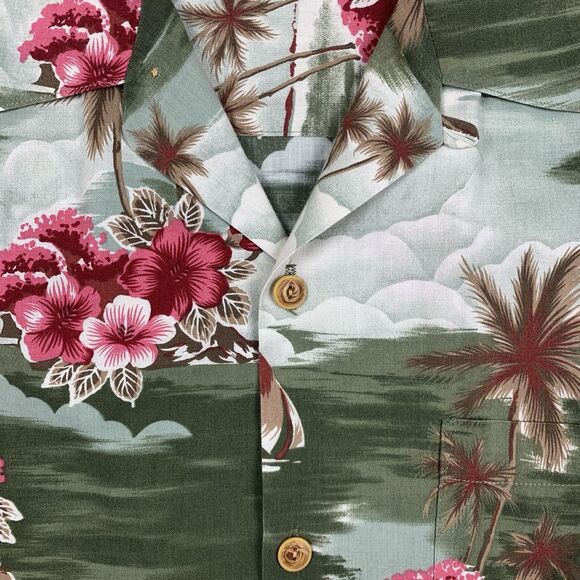 Vtg Quicksilver Hawaiian Loop Camp Shirt Med 90s Resort Tribal Palm Trees Art - Picture 3 of 13